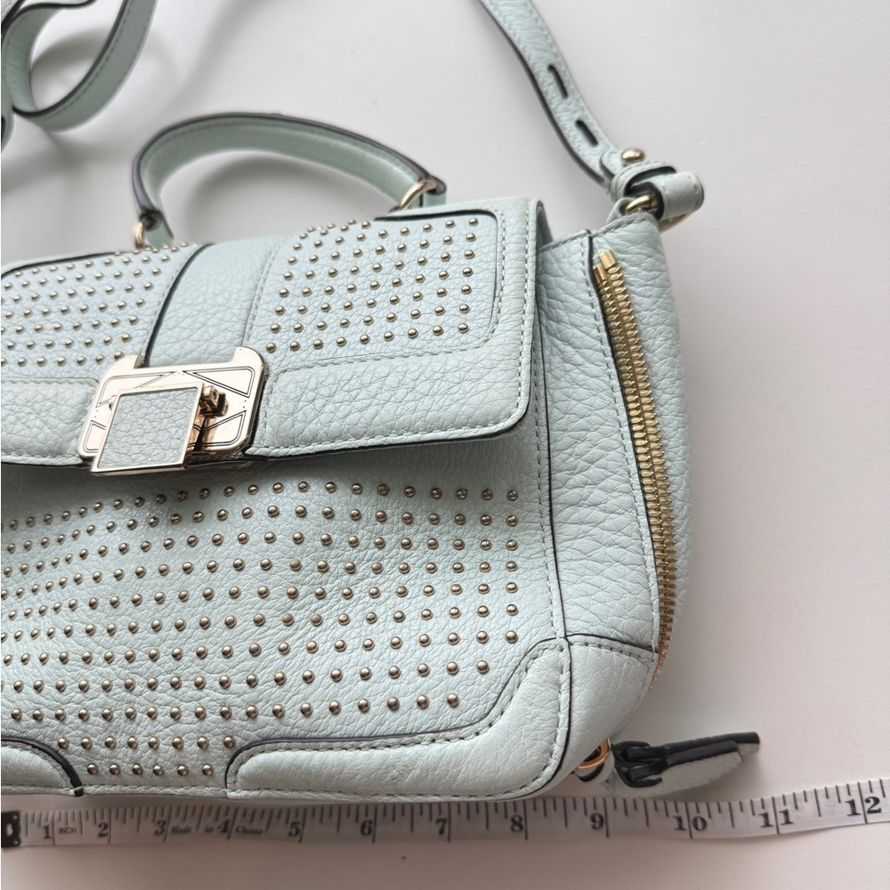 Rebecca Minkoff Studded Leather Crossbody Satchel Bag Mint Blue - Picture 12 of 13